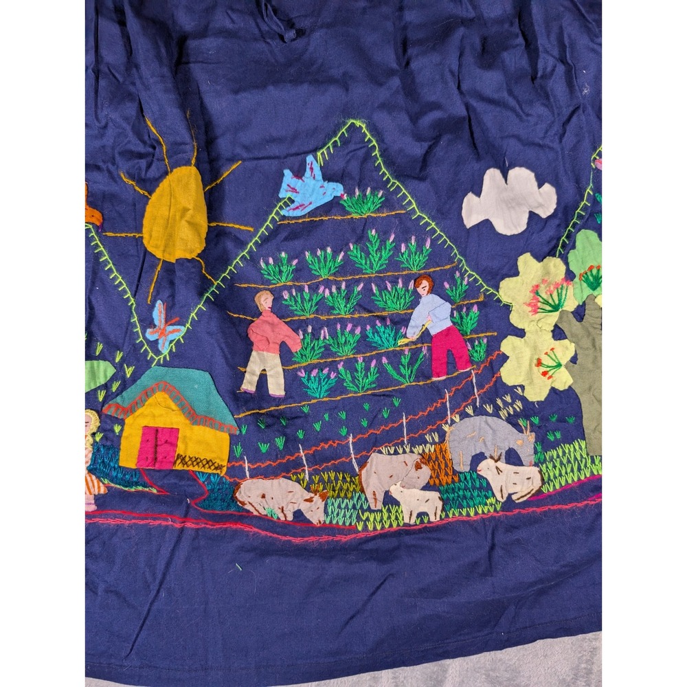 Cuyamuna Handmade Colombia Folk Art Embroidered Cotton Skirt Navy Blue 31L 13W - Picture 11 of 16